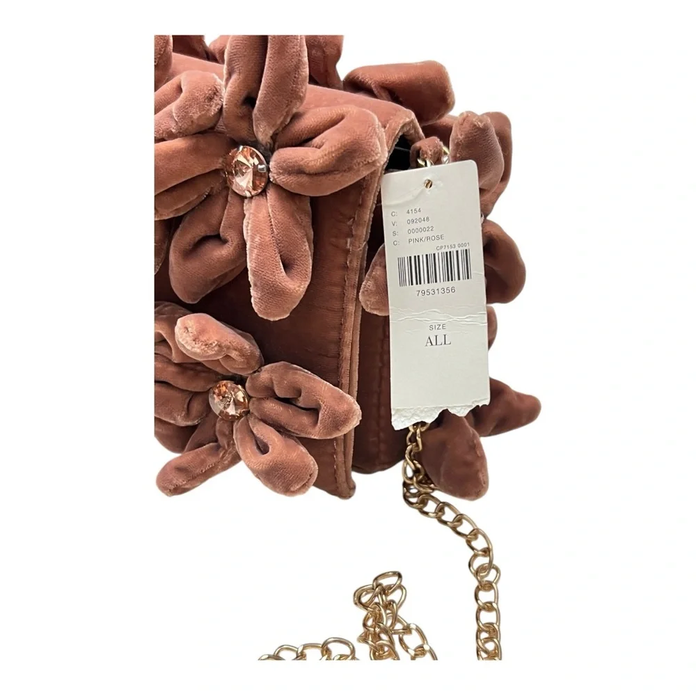 By Anthropologie 3D Floral Velvet Pink Rose Embellished Crossbody Bag - NWT - Picture 2 of 15